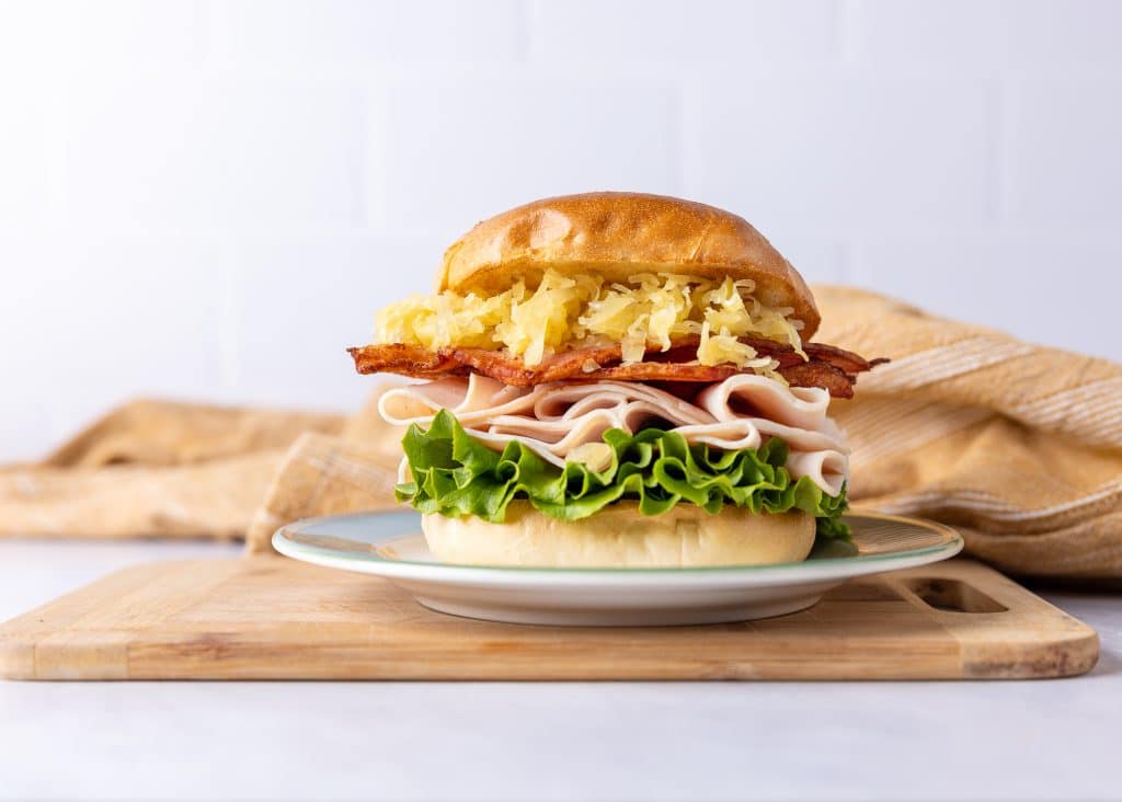Turkey Bagel Sandwich with Frank's Mustard Kraut Recipe