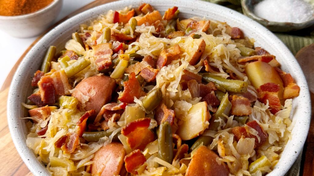 Instant Pot Green Beans with Potatoes, Bacon, and Frank&rsquo;s Kraut
