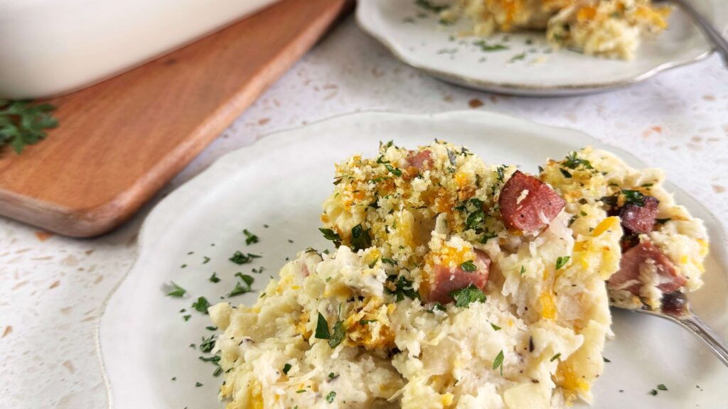 Kraut and Mashed Potato Casserole with Kielbasa