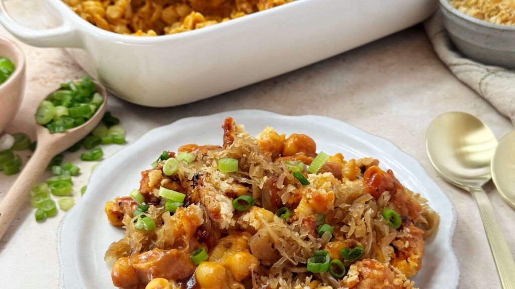 BBQ Mac and Cheese with Chicken and Kraut