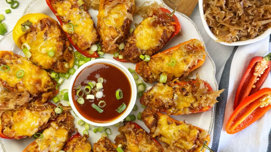 Baked BBQ Chicken and Kraut Stuffed Mini Peppers
