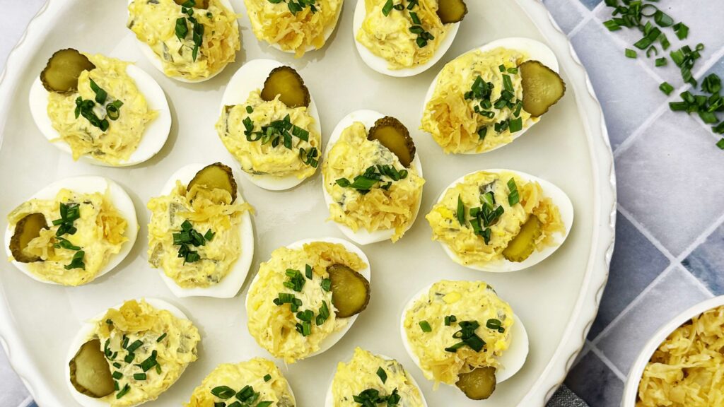 Mustard Kraut and Pickle Deviled Eggs